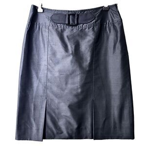 Carlilse Women's Black 100% Silk Knee-Lengh Front Buckle A-Line Skirt Sz 4